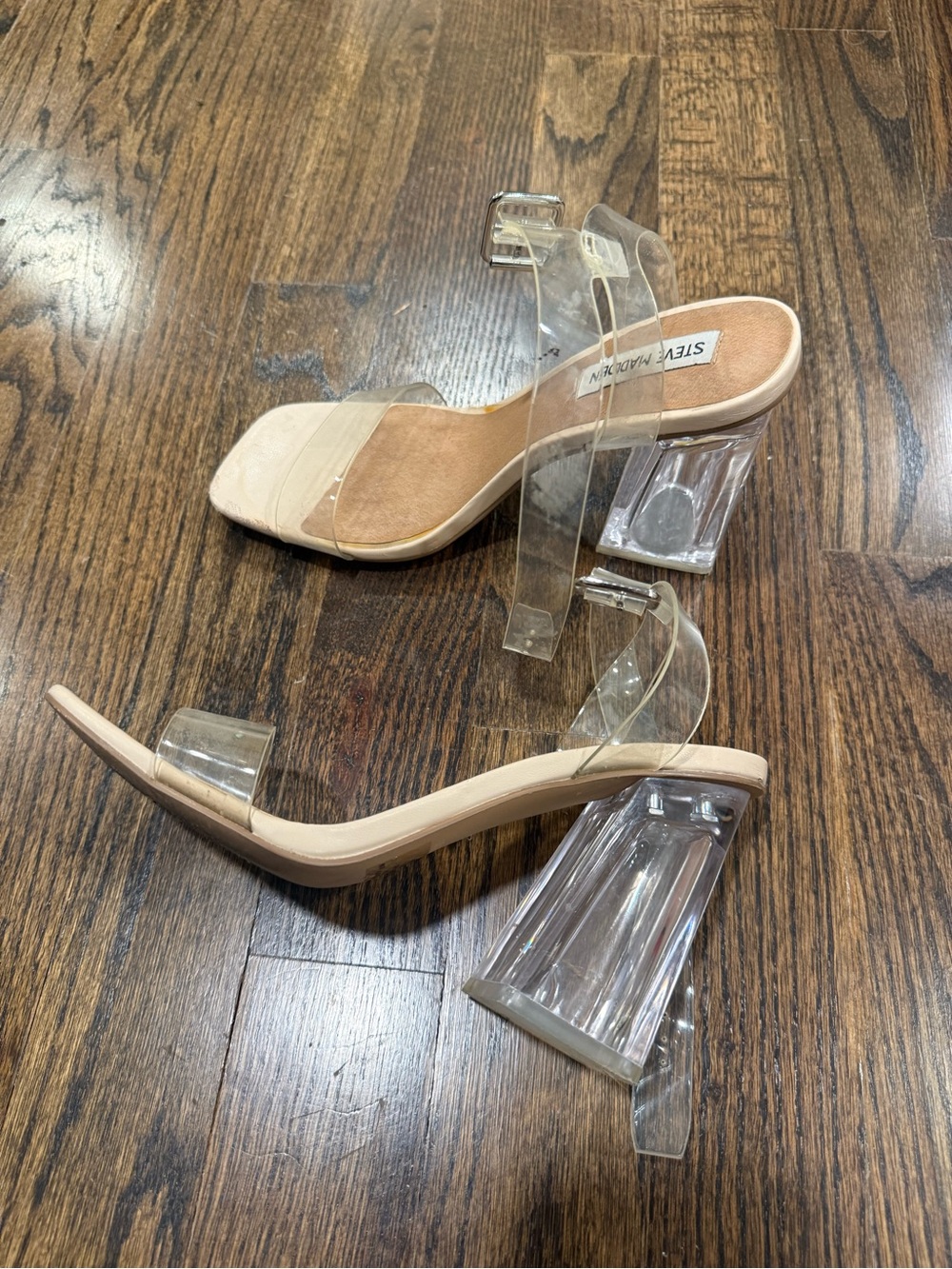 Steve Madden Nude Clear Strap Block Heel Sandals